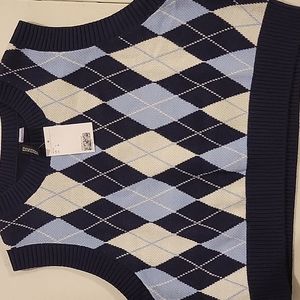 Womens argyle vest. Blue and light blue. Large.
